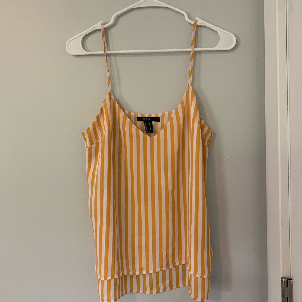 Forever21 Yellow White Striped Tank